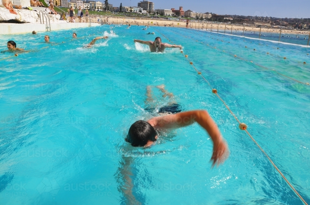 Swimmer Bondi Icebergs Rockpool - Australian Stock Image