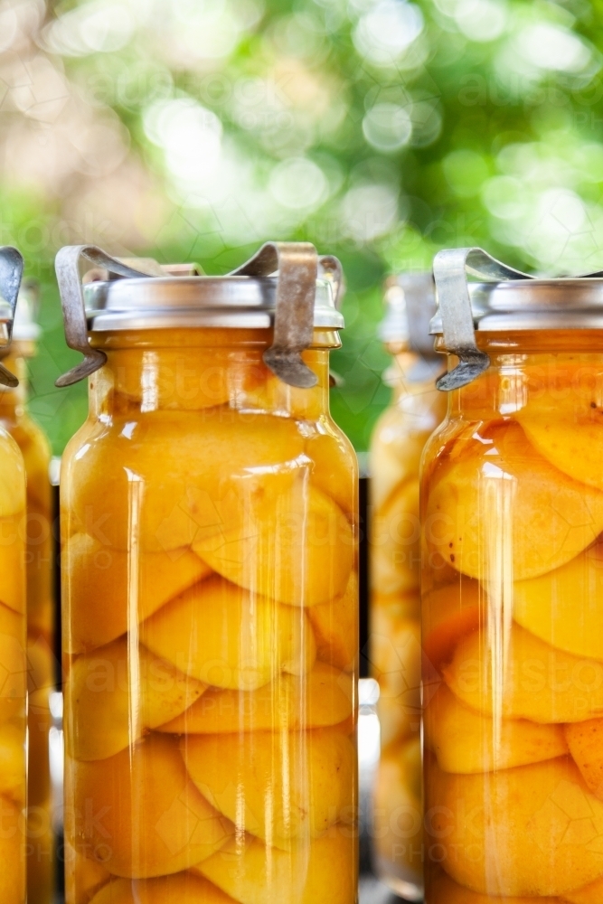 Image of Tasty fresh homemade preserved apricot fruit in glass jar ...