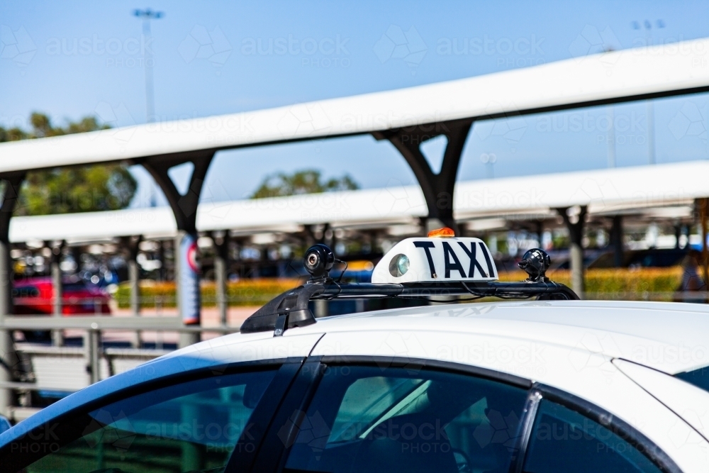 Taxi cab waiting at airport for passengers - Australian Stock Image