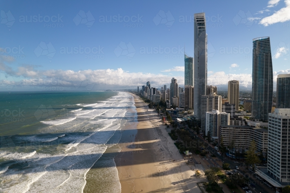 The city skyline looking down the coast at the Gold Coast - Australian Stock Image