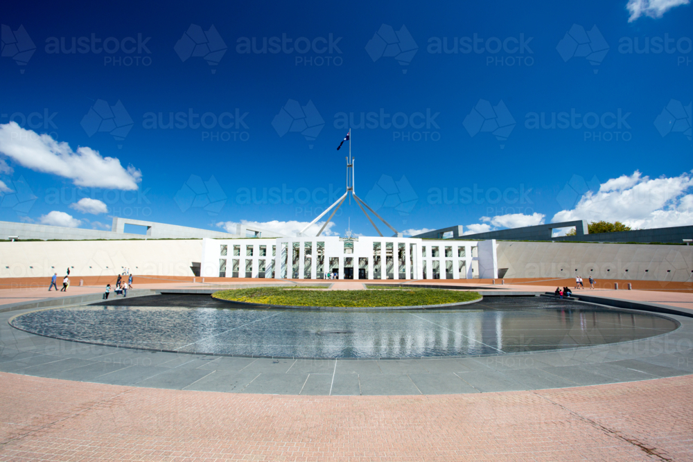 The entrance architecture of the Parliament of Australia in Canberra, Australian Capital Territory - Australian Stock Image
