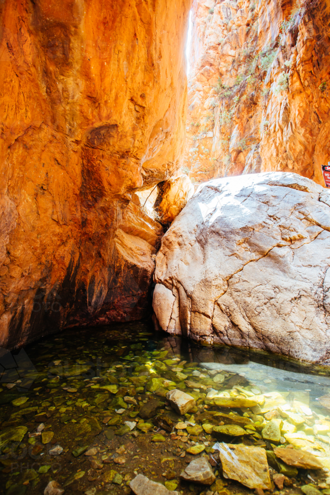 The iconic Standley Chasm and its rock formations in MacDonnell Ranges National Park - Australian Stock Image