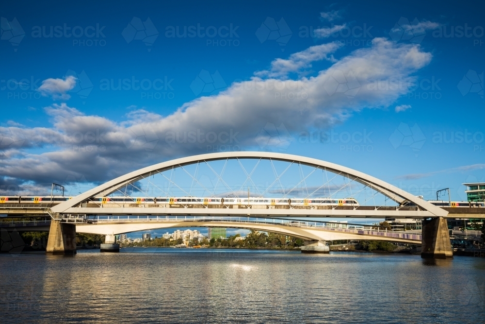 The Merivale Bridge, foreground, and Go Between Bridge over the Brisbane River - Australian Stock Image