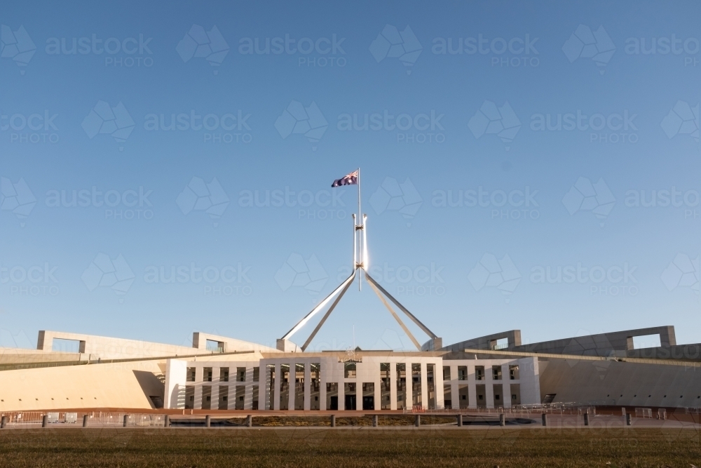 the new Australian Parliament House in Canberra Australia at sunset - Australian Stock Image