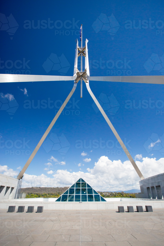 The outdoor architecture of the Parliament of Australia in Canberra, Australian Capital Territory, - Australian Stock Image