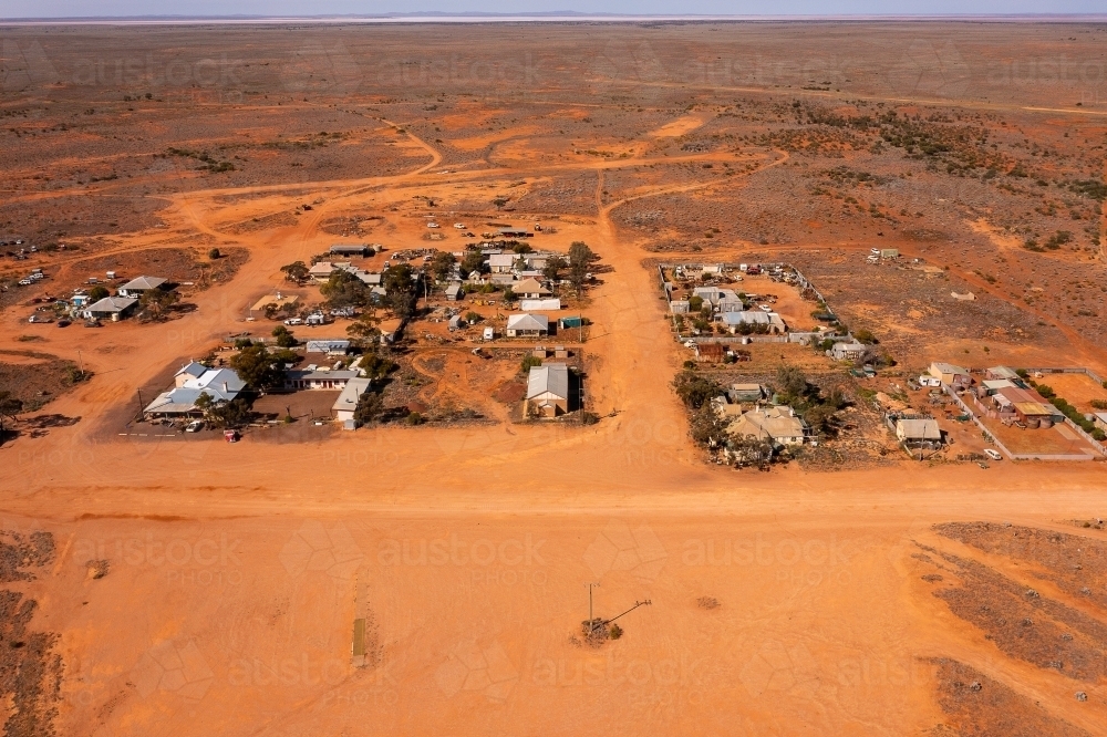 the tiny outback settlement of Kingoonya in South Australia seen from above - Australian Stock Image