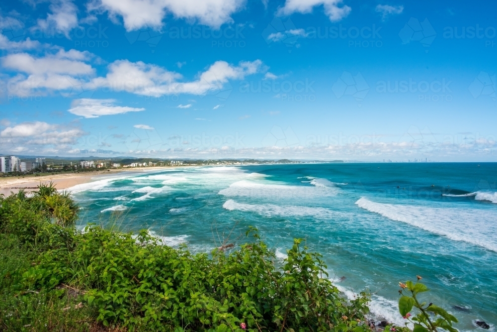 The view on a clear day of the coastline along the Gold Coast. - Australian Stock Image