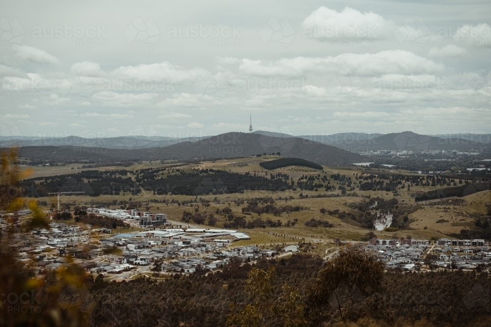 The view over Denman Prospect and the National Arboretum from Mount Stromlo - Australian Stock Image