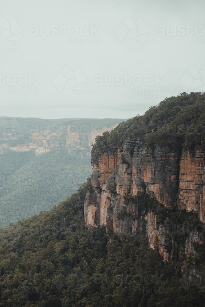 The views from Govetts Leap lookout on a cloudy day - Australian Stock Image