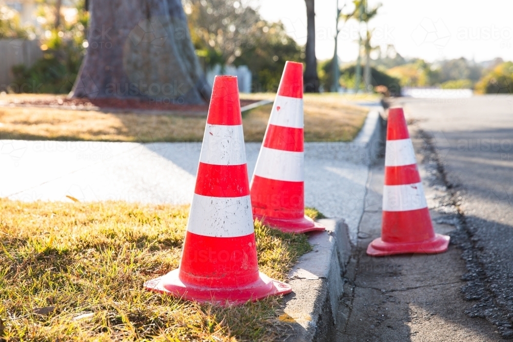 three witches hat safety cones - Australian Stock Image