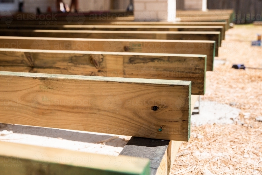 timber joists and bearers for a new deck - Australian Stock Image