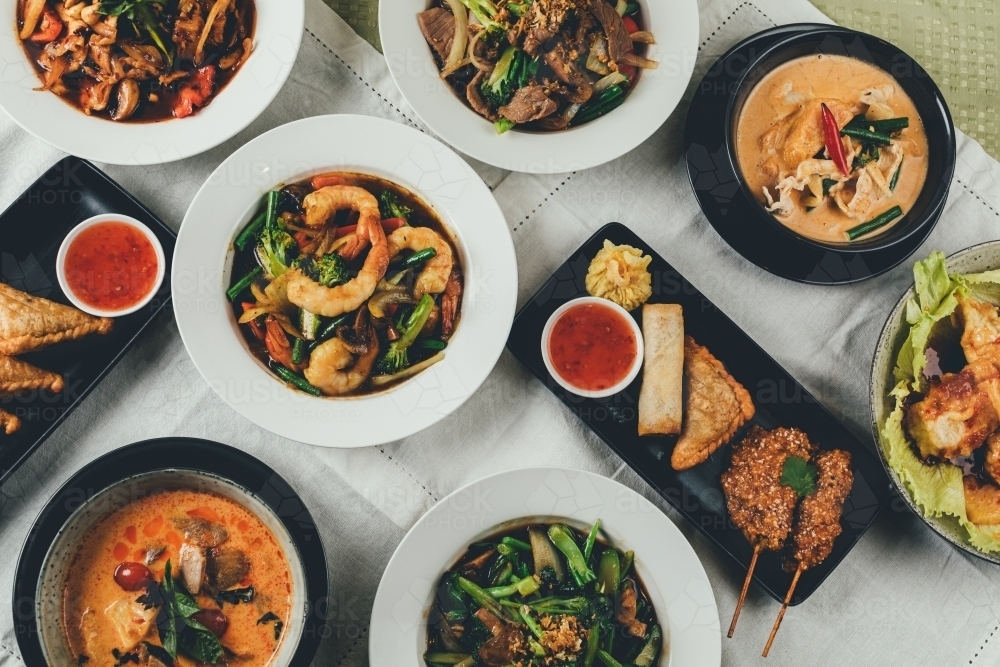 Top view shot of various freshly made dishes - Australian Stock Image