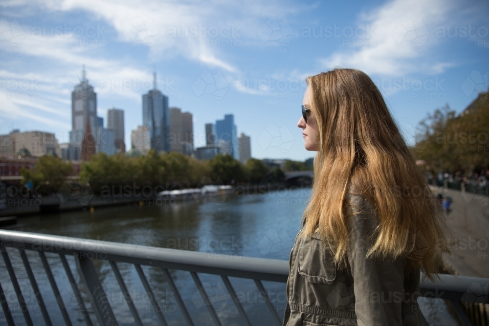 Tourist Exploring Melbourne on Foot - Australian Stock Image