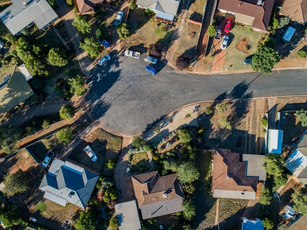 Town houses in coolamon at the end of a cul-de-sac from above - Australian Stock Image