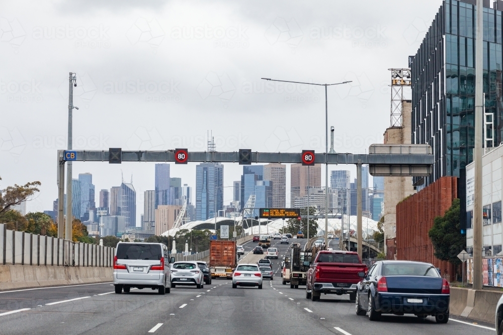 Traffic approaching Melbourne CBD - Australian Stock Image