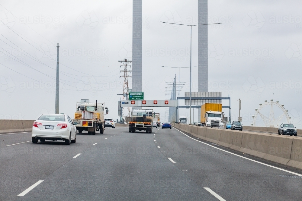 Traffic crossing Bolte Bridge in the Melbourne Docklands - Australian Stock Image