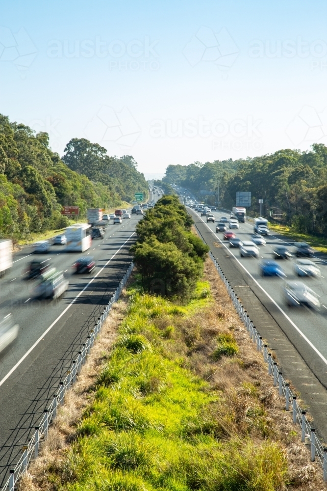 Traffic moving on M1 highway, north of Brisbane - Australian Stock Image