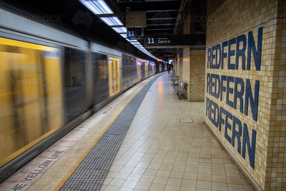 Train arriving at Redfern station in Sydney - Australian Stock Image