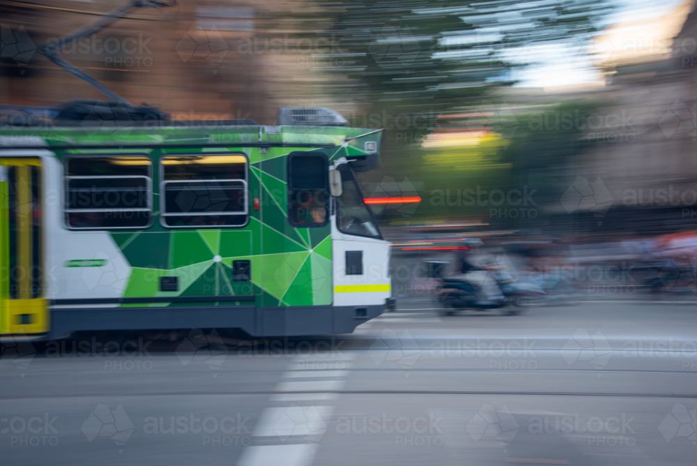 Tram in motion panning shot - Australian Stock Image