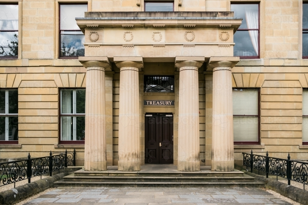 Treasury Building Entrance in Hobart - Australian Stock Image