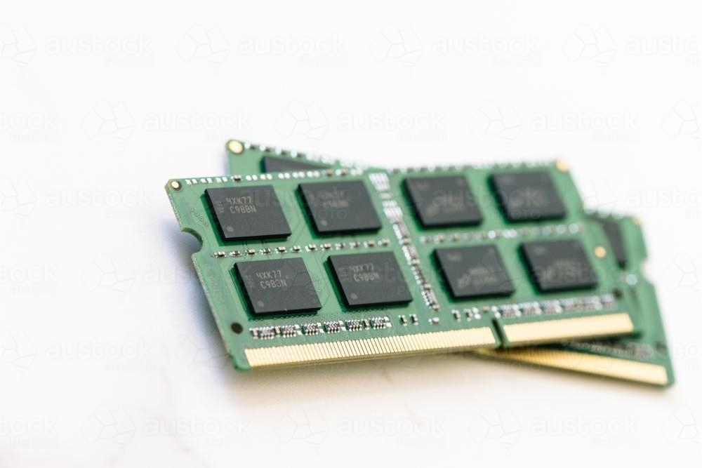 Two memory boards for a computer on white - Australian Stock Image