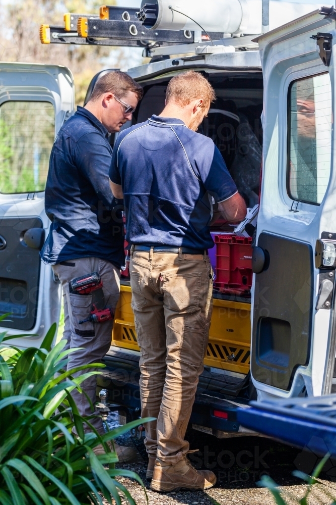 Two tradesmen and their vehicle - Australian Stock Image