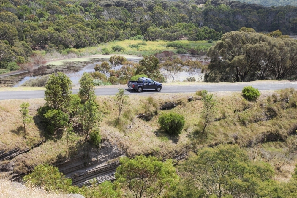 Ute on road from above - Australian Stock Image