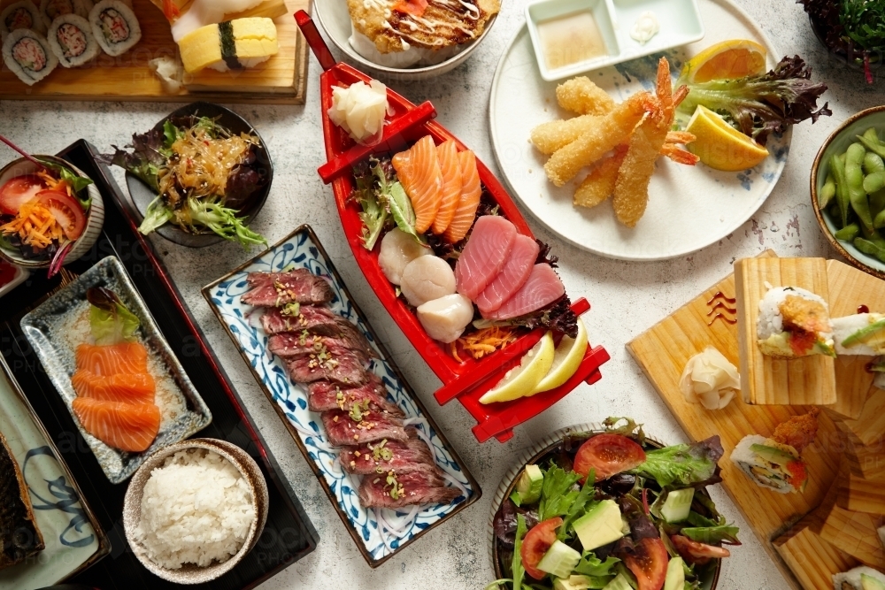 Various kinds of Japanese cuisine - Australian Stock Image