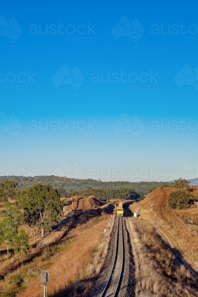 Vertical shot of a train on railway - Australian Stock Image