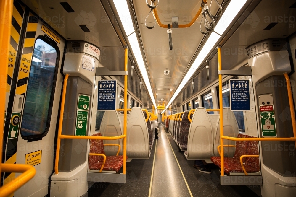 view down the aisle of a passenger train - Australian Stock Image