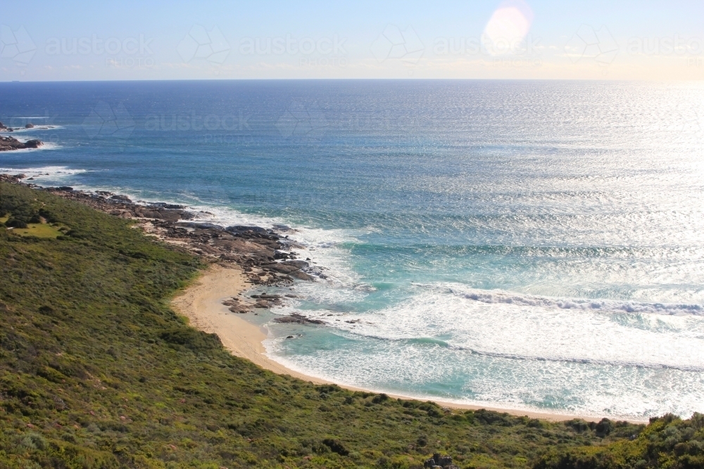 View down to beach from top of dune - Australian Stock Image