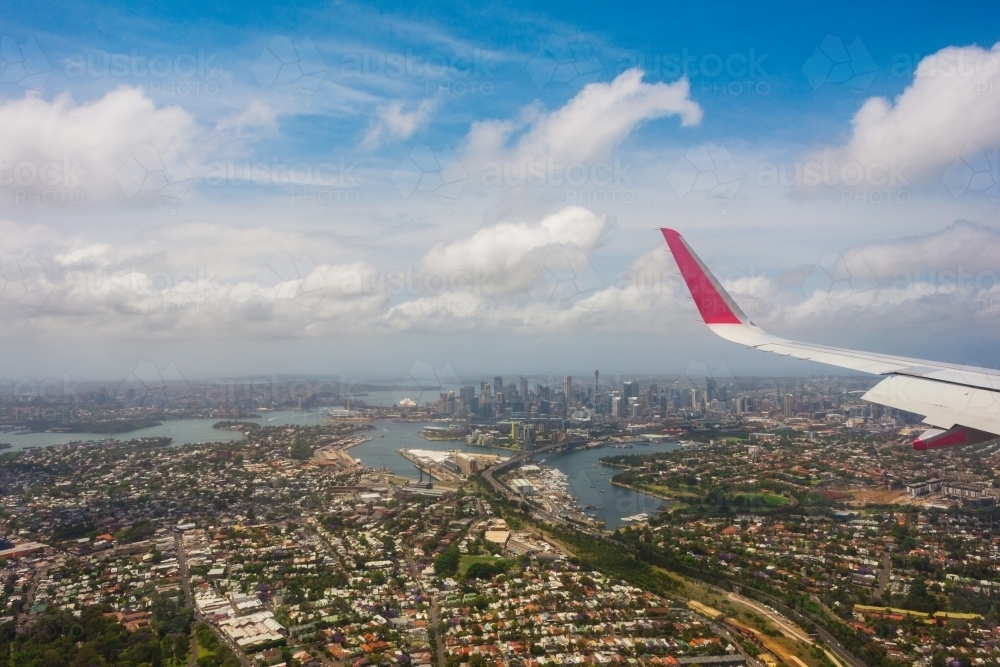 view from plane flying into Sydney - Australian Stock Image