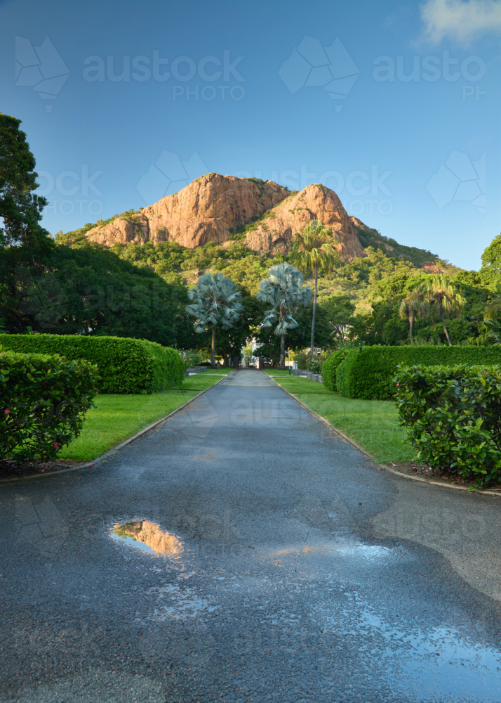 view of Castle Hill from Queen's Garden, Townsville - Australian Stock Image