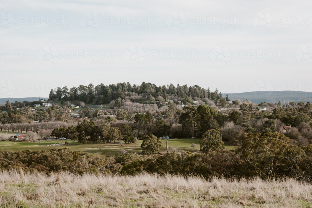 view of Daylesford township from afar - Australian Stock Image