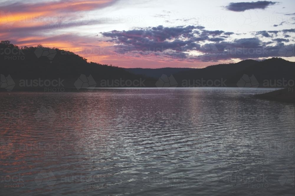 View of Lake Eildon at sunset - Australian Stock Image