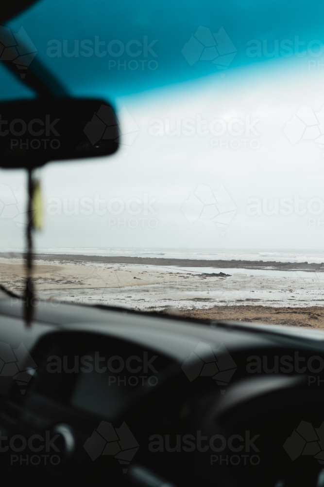 View of Middleton Beach from car on winters day - Australian Stock Image