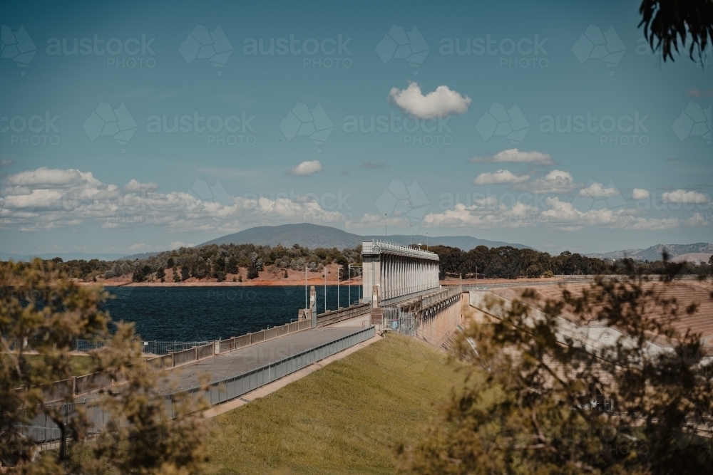 View of the Dam Wall at Hume Dam near Albury and Wodonga. - Australian Stock Image