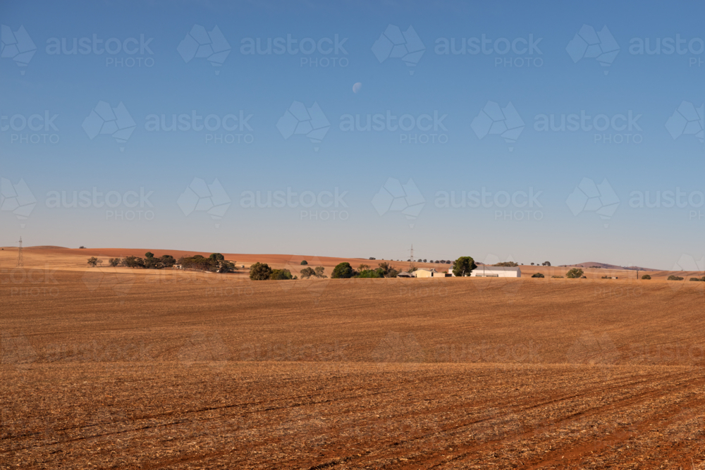 View over dry brown fields, near Clare Valley, South Australia - Australian Stock Image