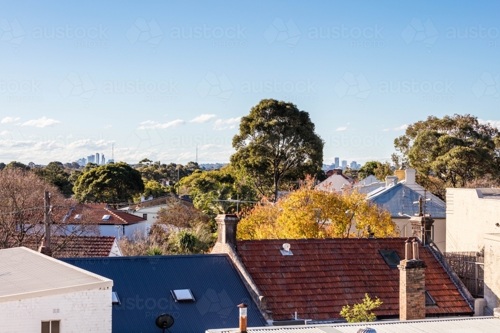 View over terrace houses in inner city Sydney - Australian Stock Image