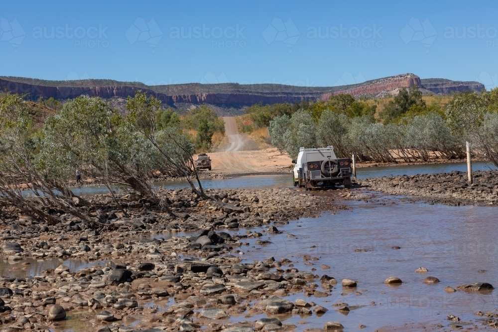 view to pentecost range from Pentecost River Crossing on the Gibb River Road in the Kimberley - Australian Stock Image