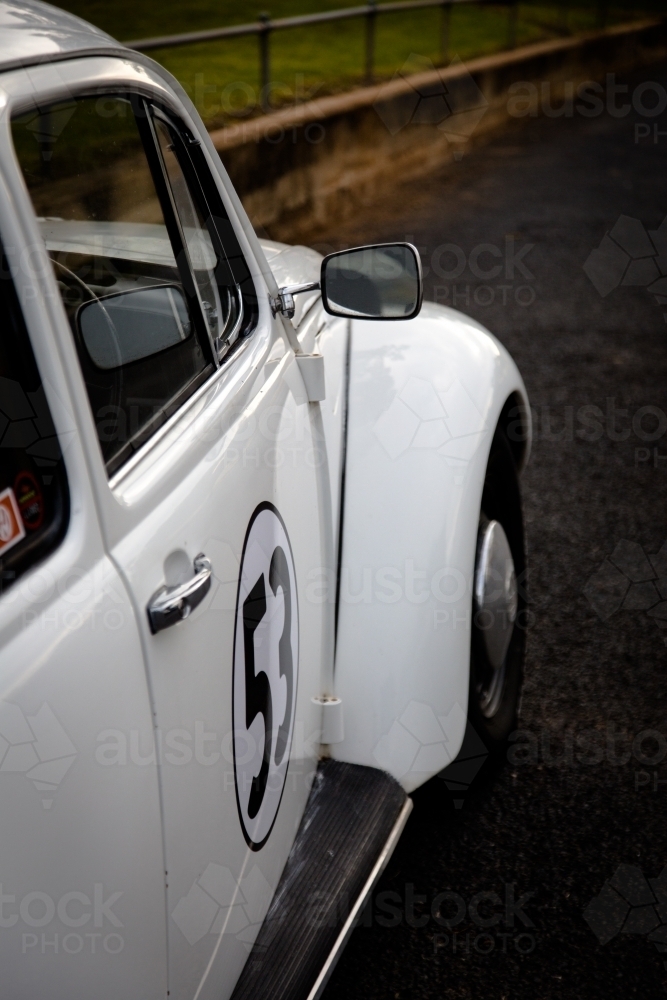 Vintage Volkswagen beetle car with the number 53 on its side - Australian Stock Image