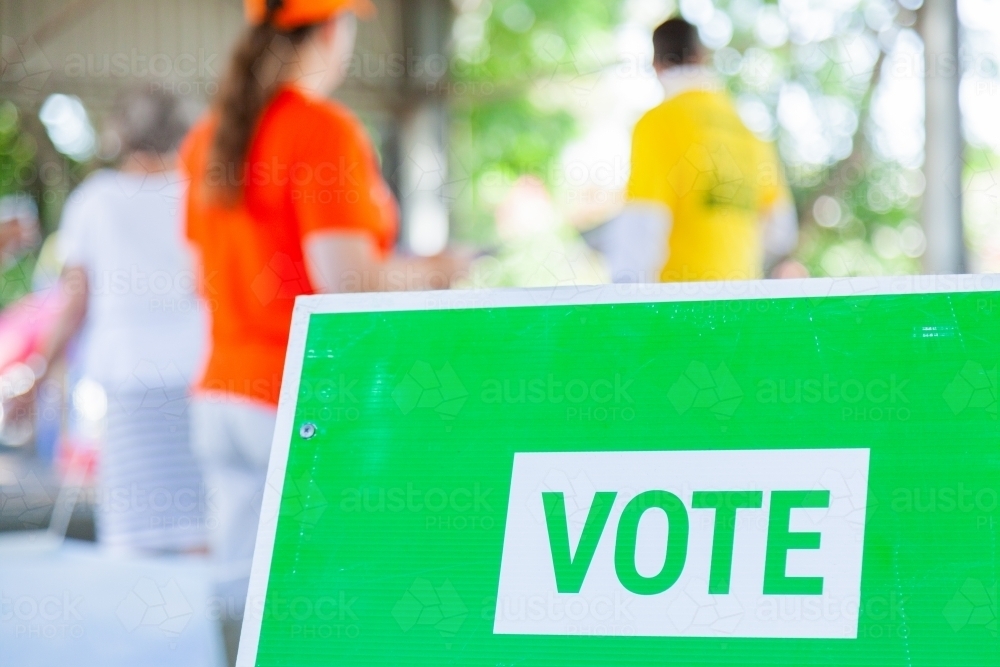 Vote one sign at polling place in NSW Australia - Australian Stock Image