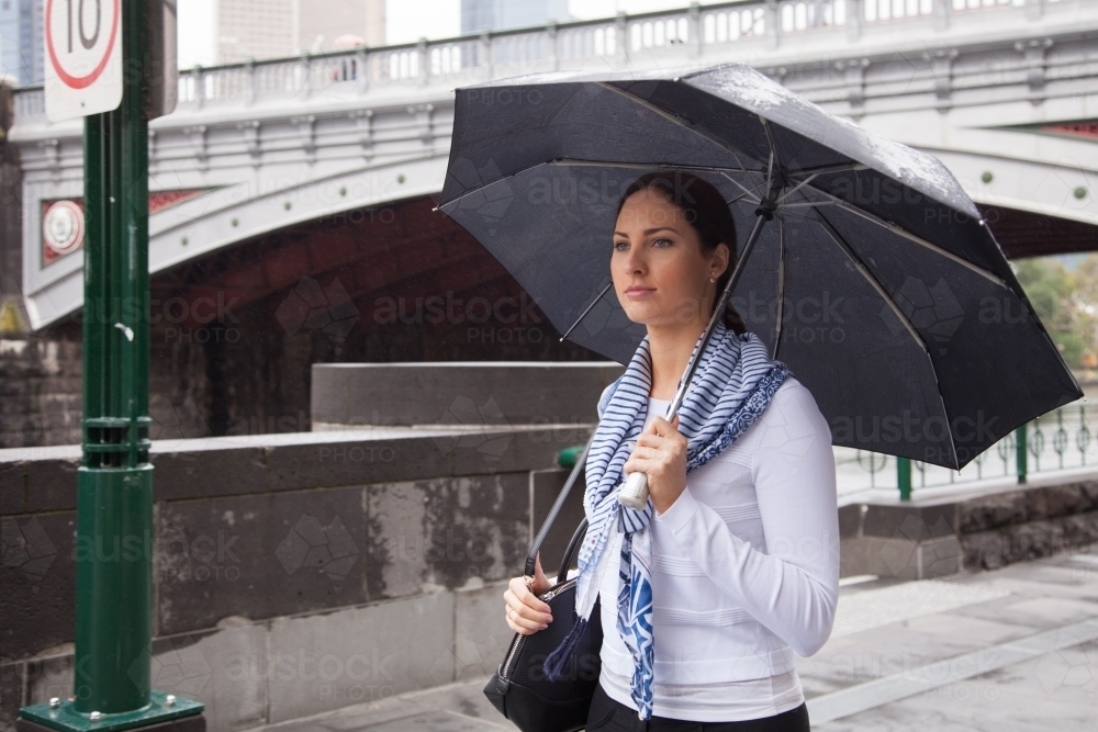 Walking in the Melbourne Rain - Australian Stock Image