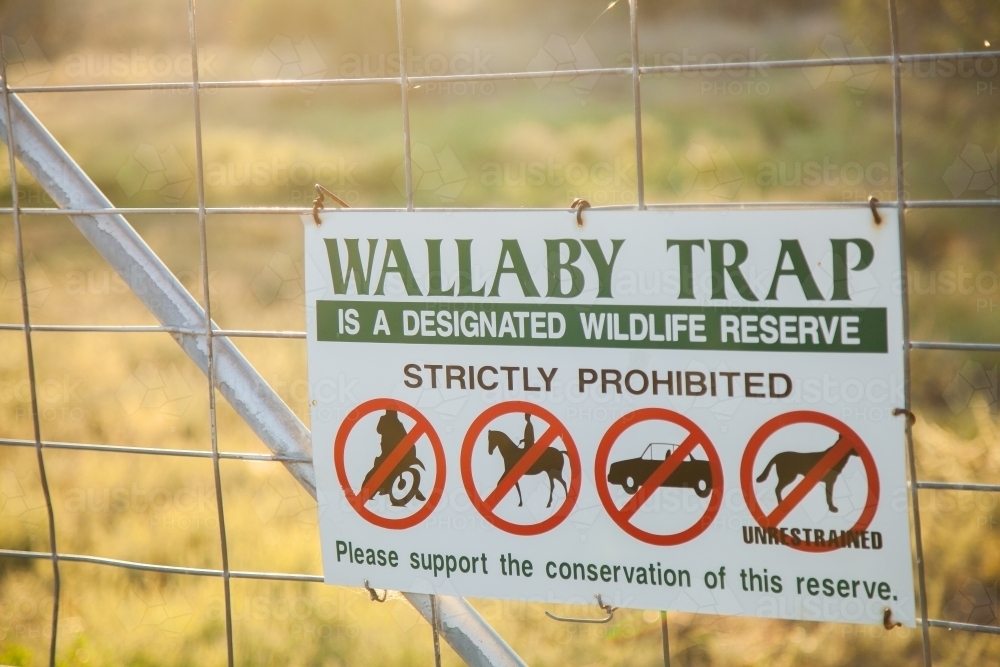 Wallaby Trap wildlife reserve sign - Australian Stock Image