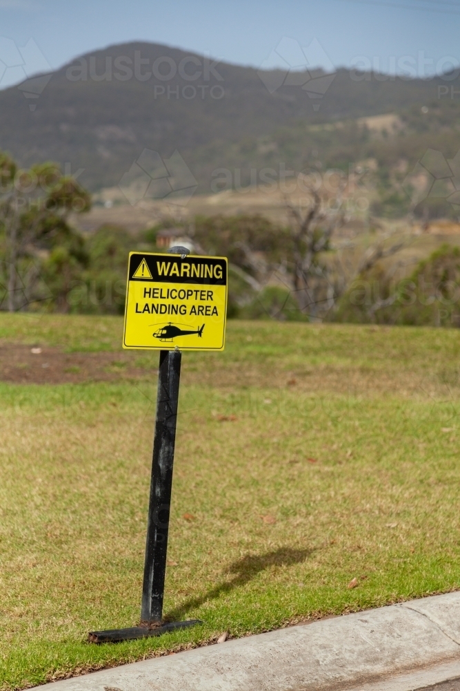 Warning helicopter landing area sign - Australian Stock Image