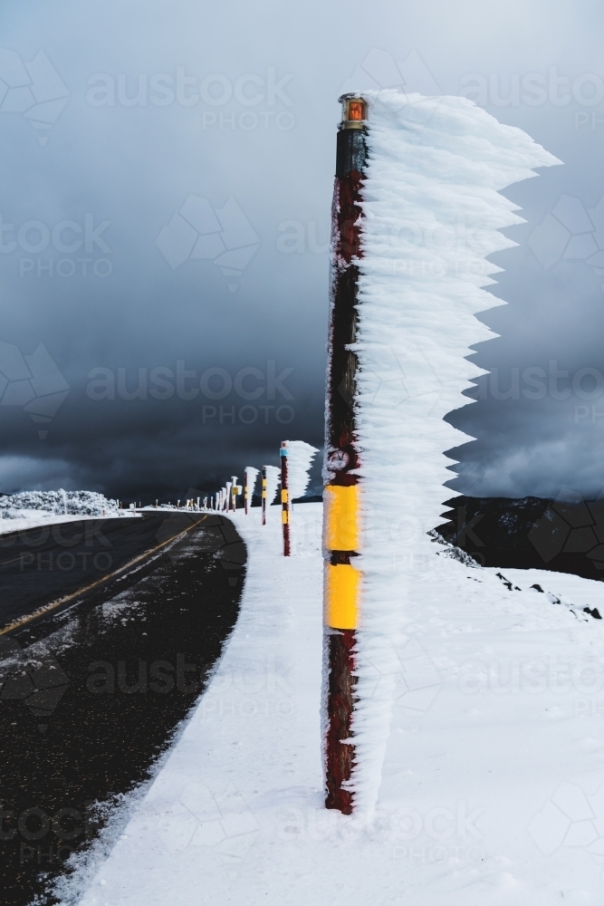 warning markings with windswept horizontal icicles - Australian Stock Image