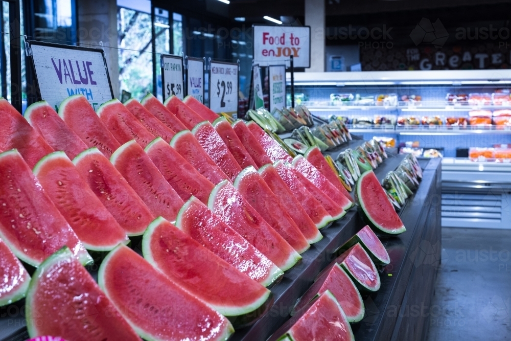 watermelon for sale at a green grocer - Australian Stock Image