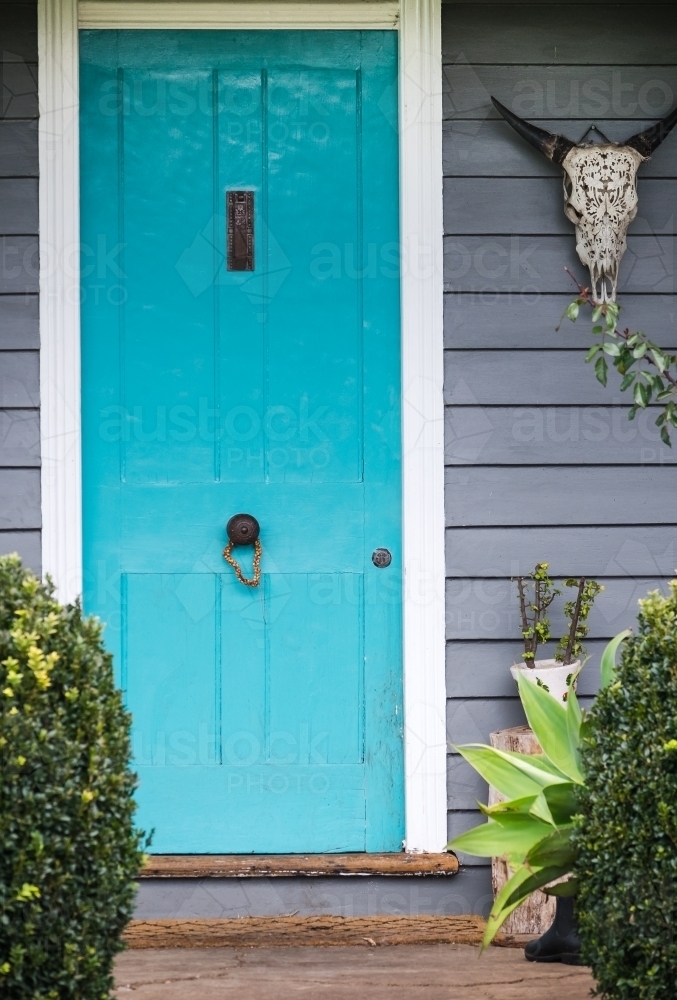 Welcoming blue front door and entrance - Australian Stock Image