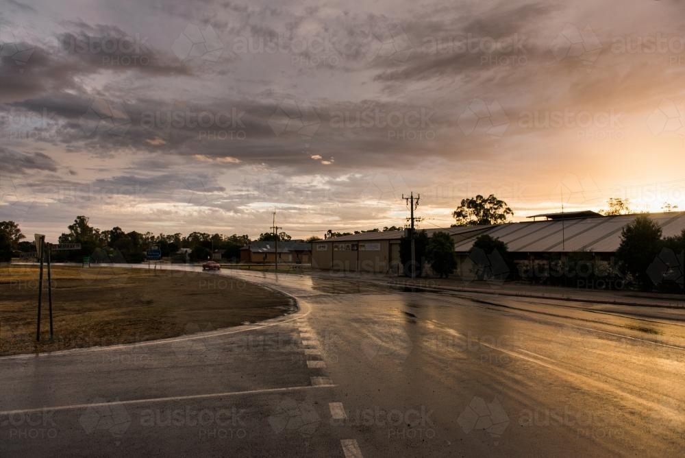 Wet Street Scene after a Storm in a Rural Town of NSW - Australian Stock Image