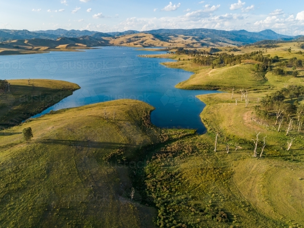 Wide blue scenic lake - water supply for Singleton in Hunter Valley - Australian Stock Image